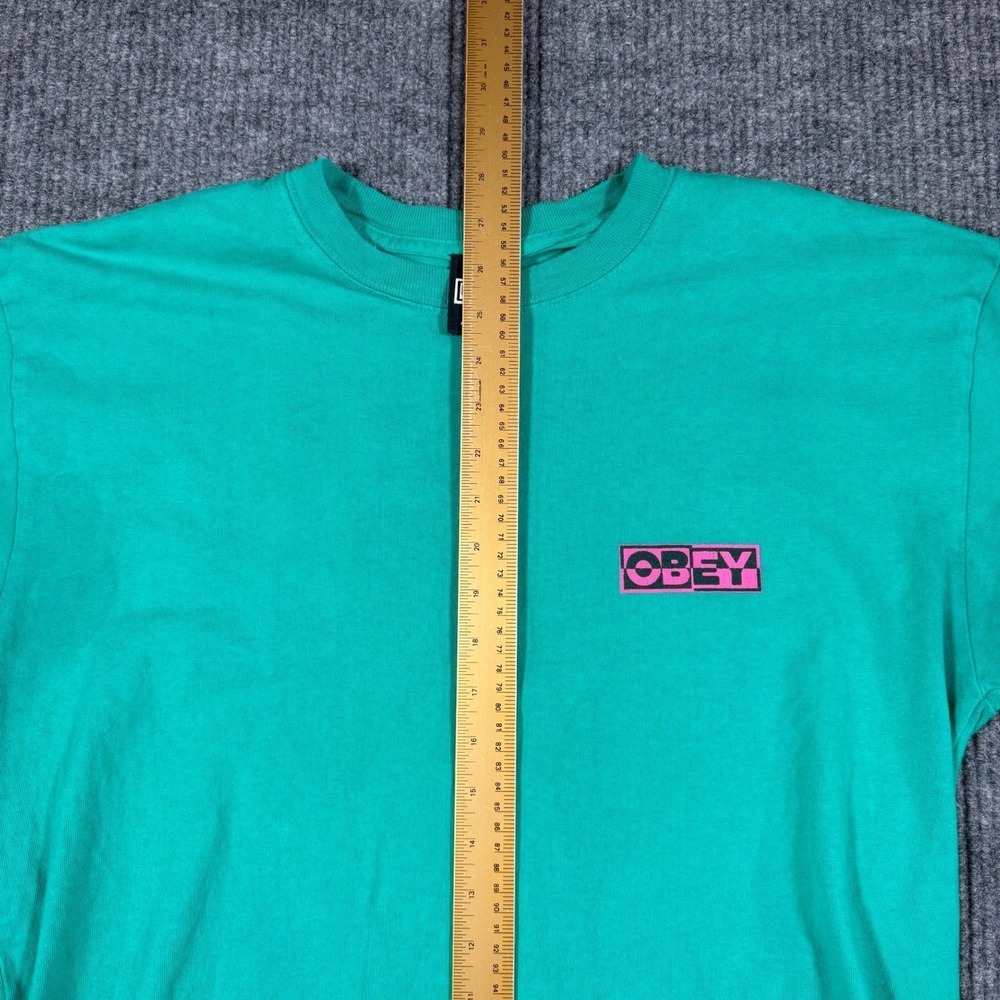 Obey Mens Graphic T-Shirt Green Pink Logo Short Sleeve Crew Neck Size M - Picture 5 of 8